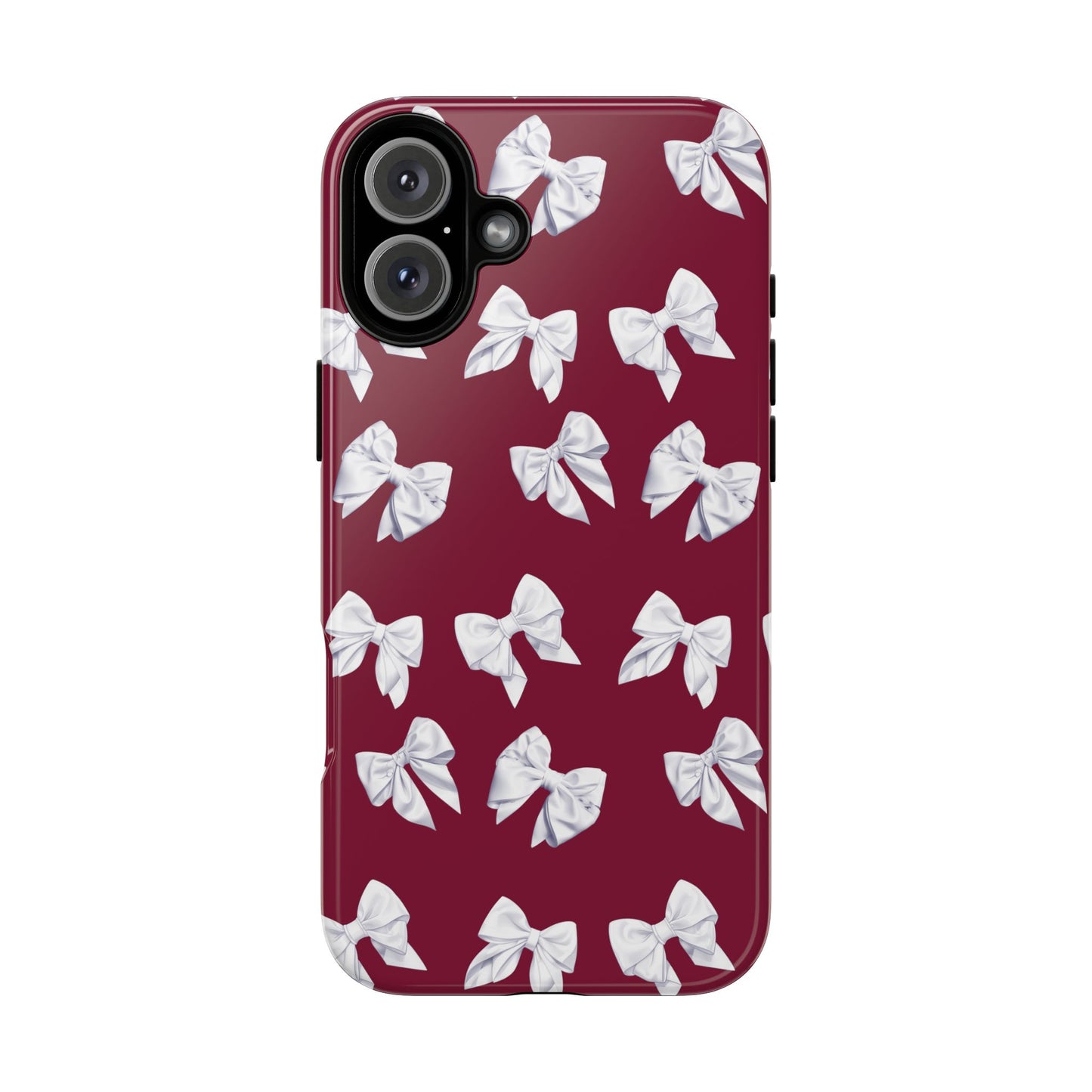 Bow Phone Case White on Burgundy