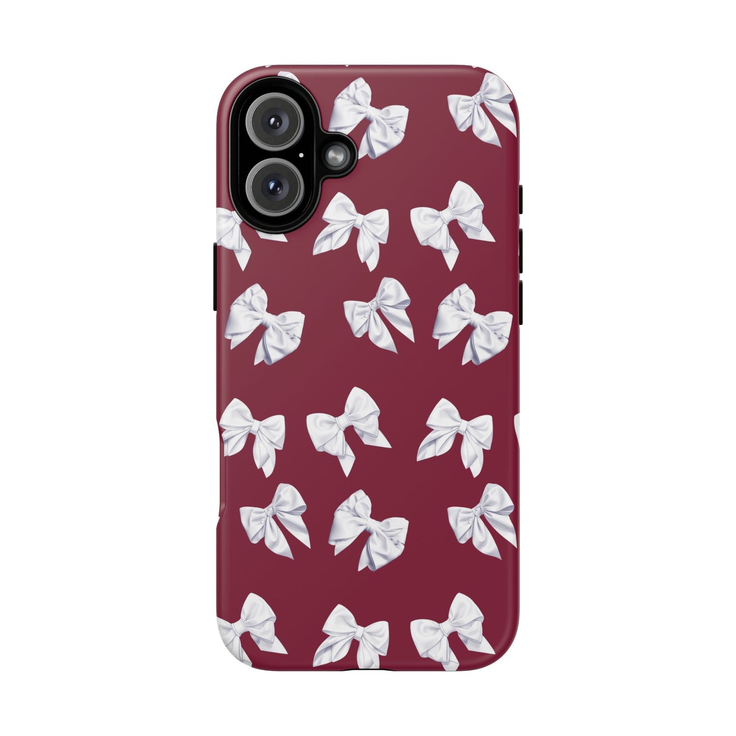 Bow Phone Case White on Burgundy