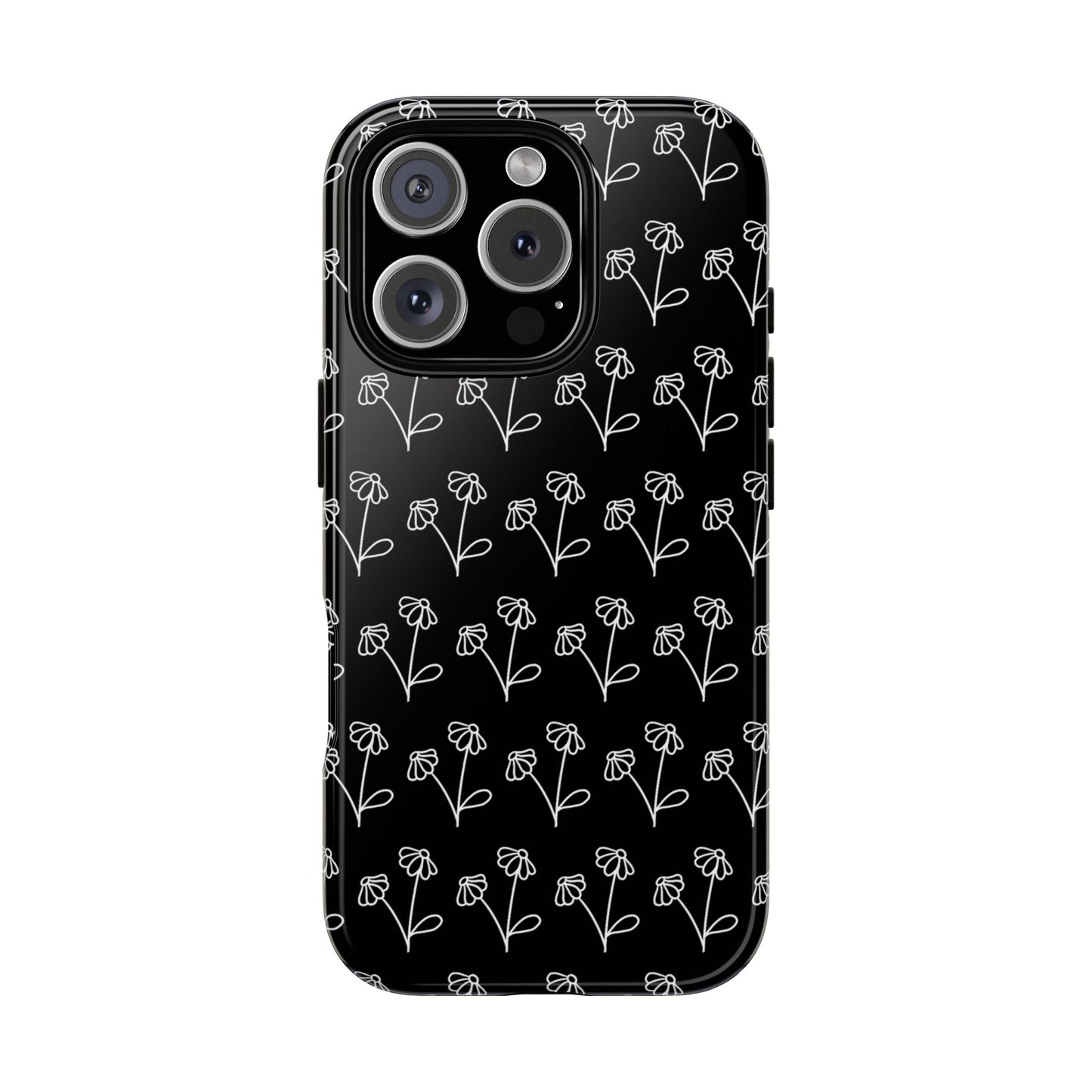 Doodle Flowers Phone Case Black