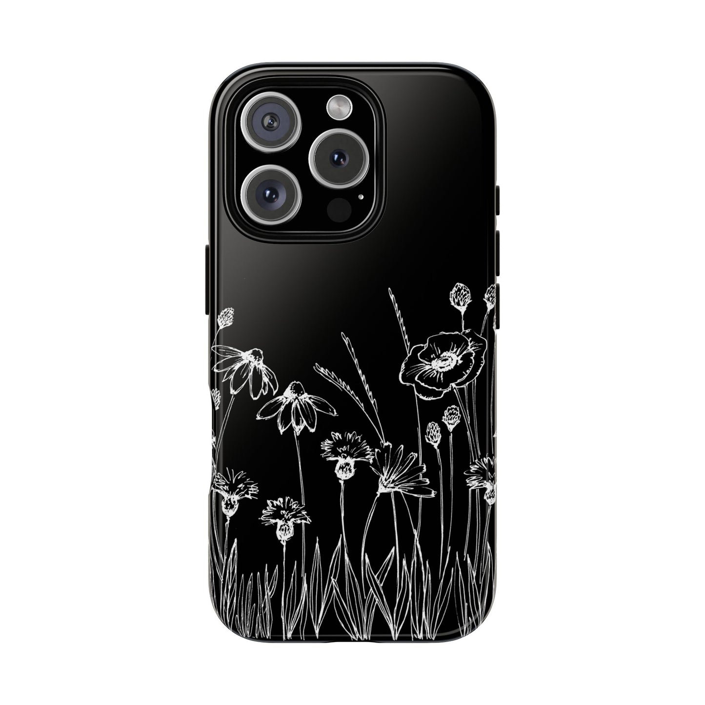 Doodle Flower Phone Case Black