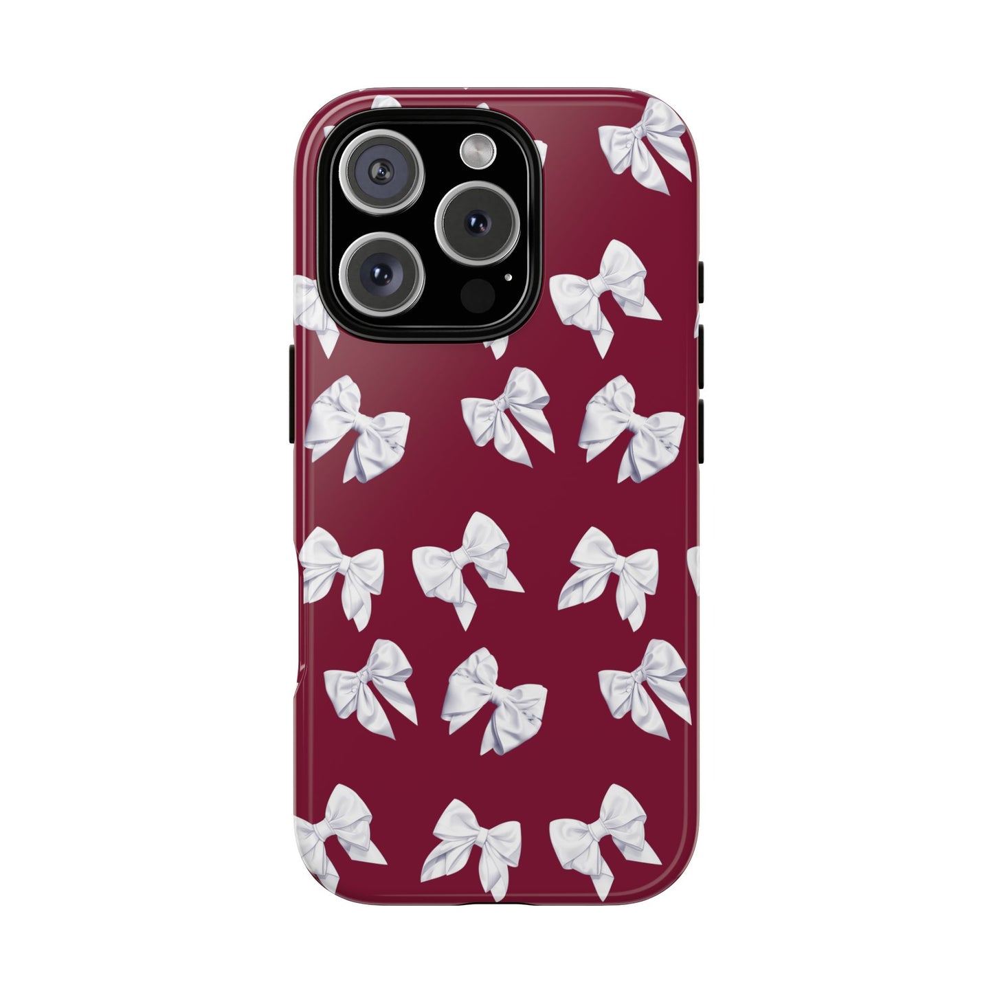 Bow Phone Case White on Burgundy