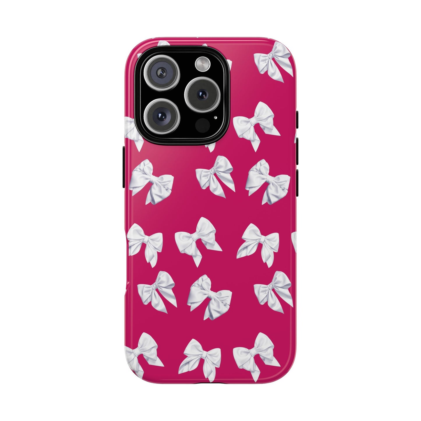 Bow Phone Case White on Hot Pink