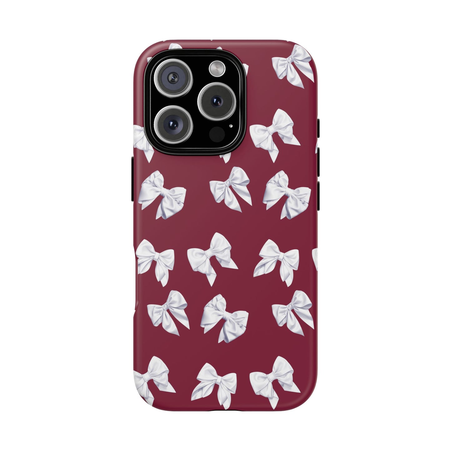 Bow Phone Case White on Burgundy