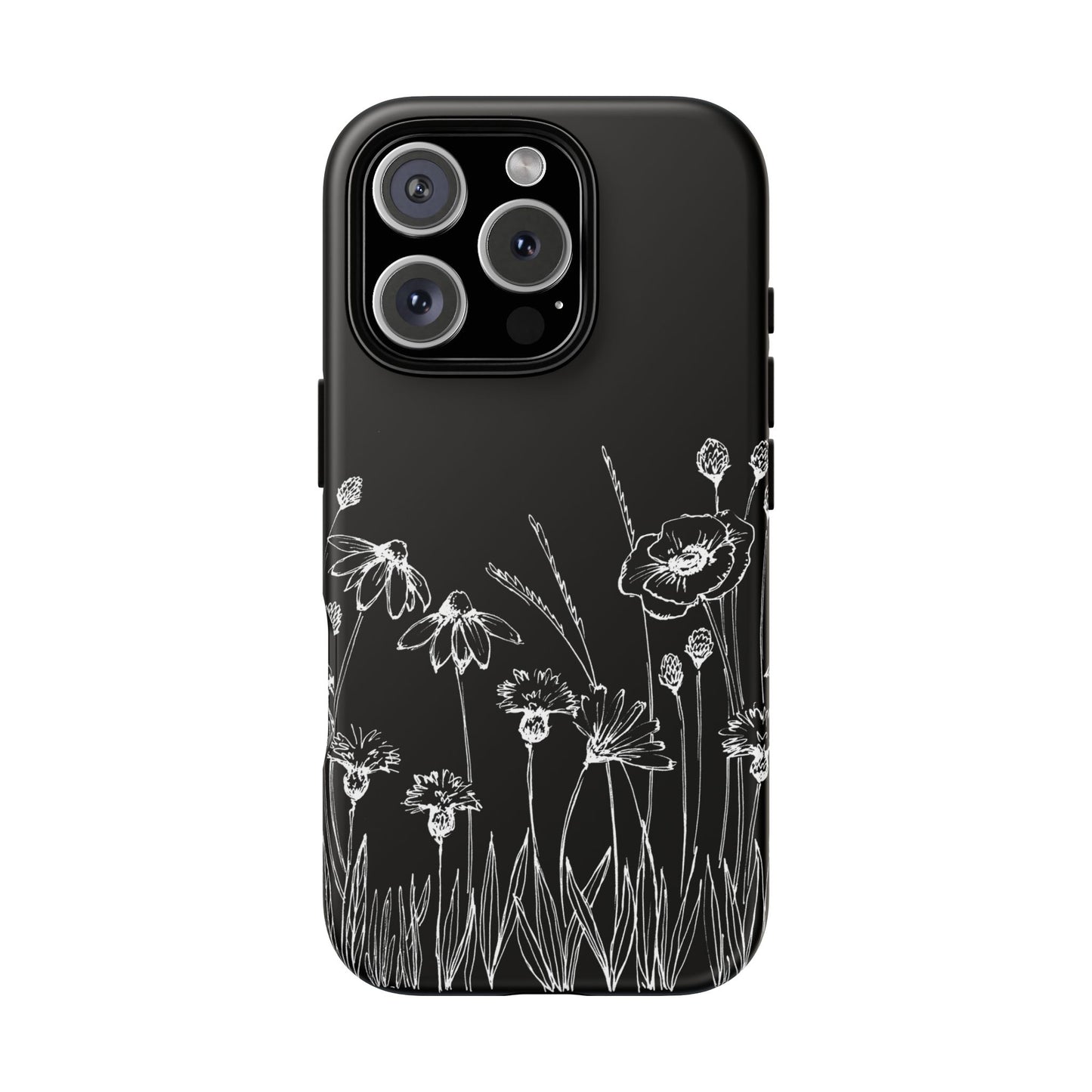 Doodle Flower Phone Case Black