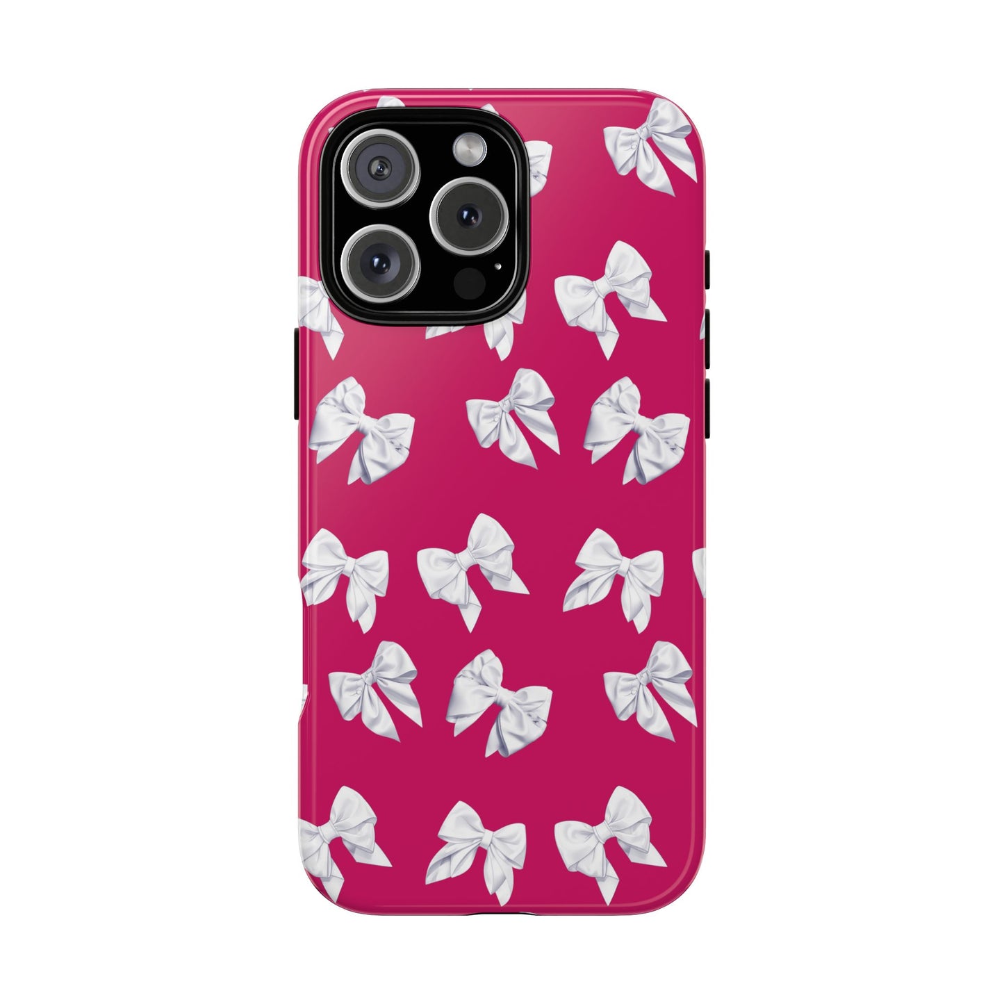 Bow Phone Case White on Hot Pink