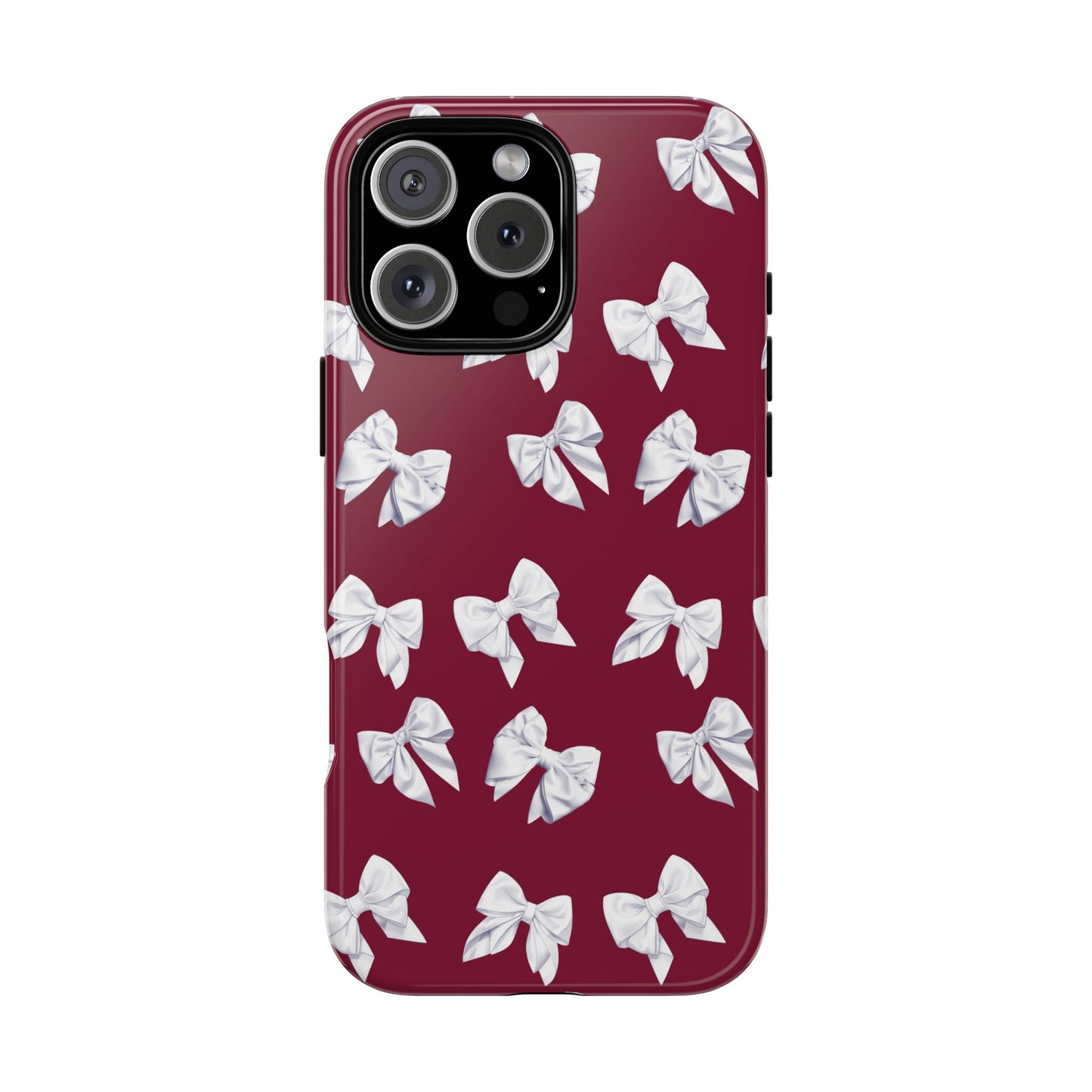 Bow Phone Case White on Burgundy