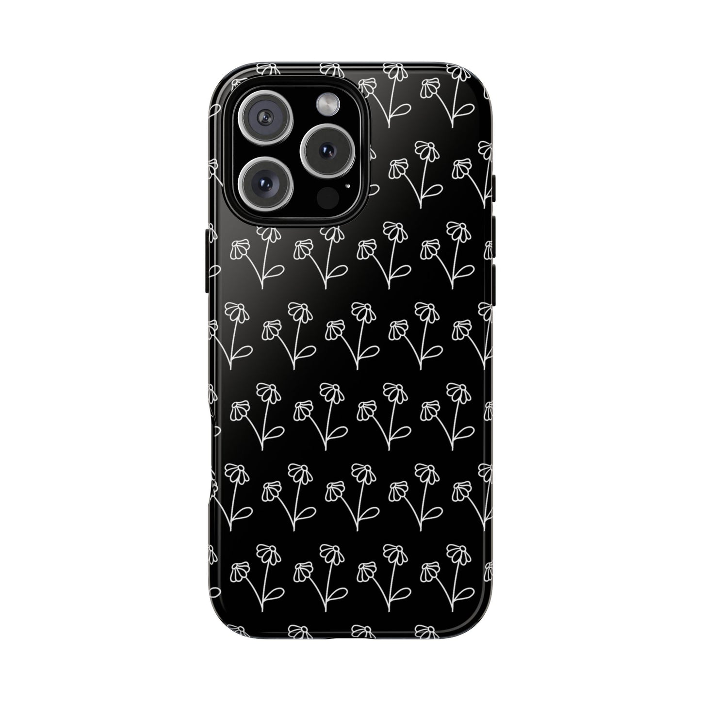 Doodle Flowers Phone Case Black