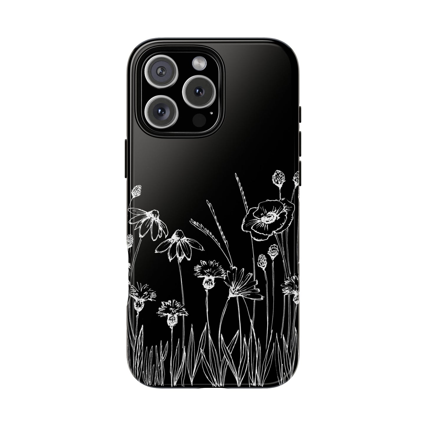 Doodle Flower Phone Case Black