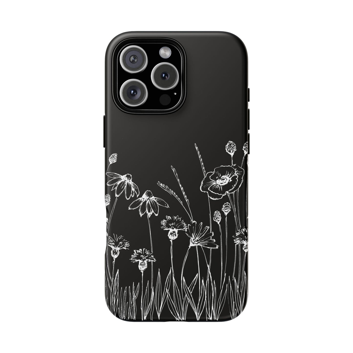 Doodle Flower Phone Case Black