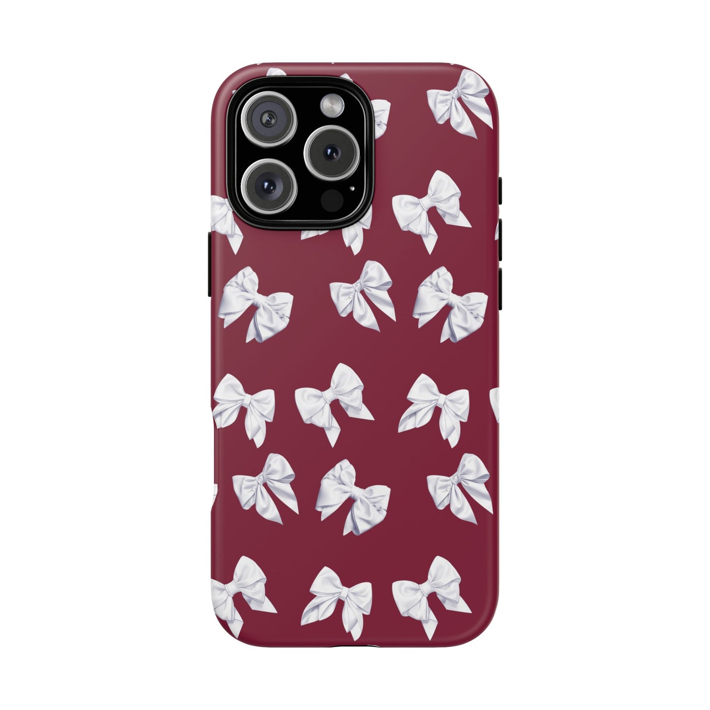 Bow Phone Case White on Burgundy