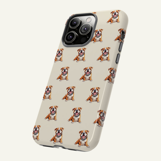 Cream bulldog phone case for Apple Iphone, Samsung Galaxy and Google Pixel devices.