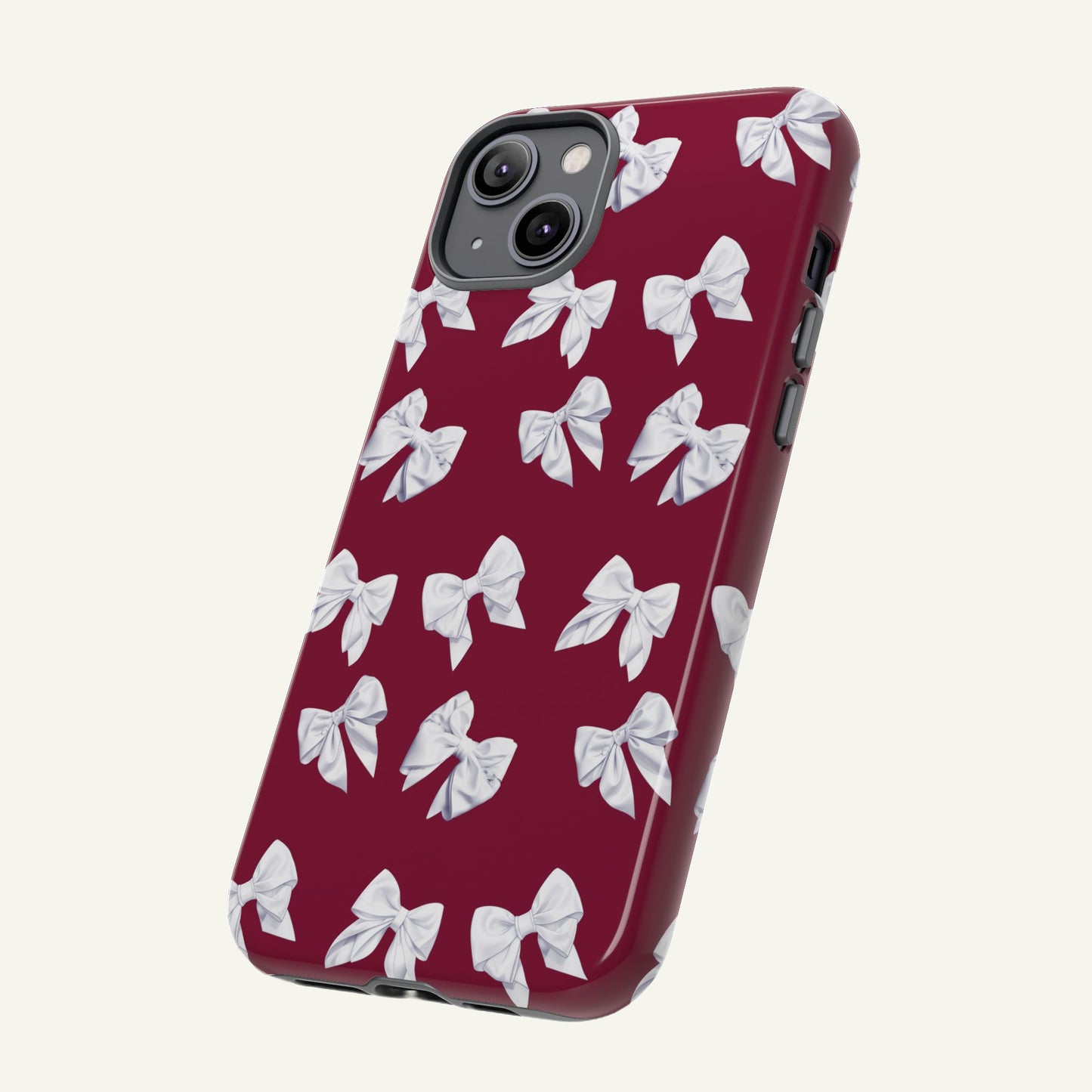 Bow Phone Case White on Burgundy