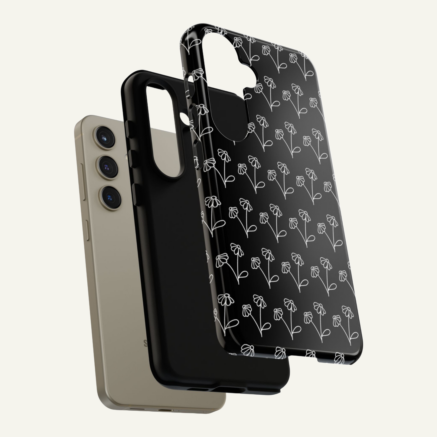 Doodle Flowers Phone Case Black