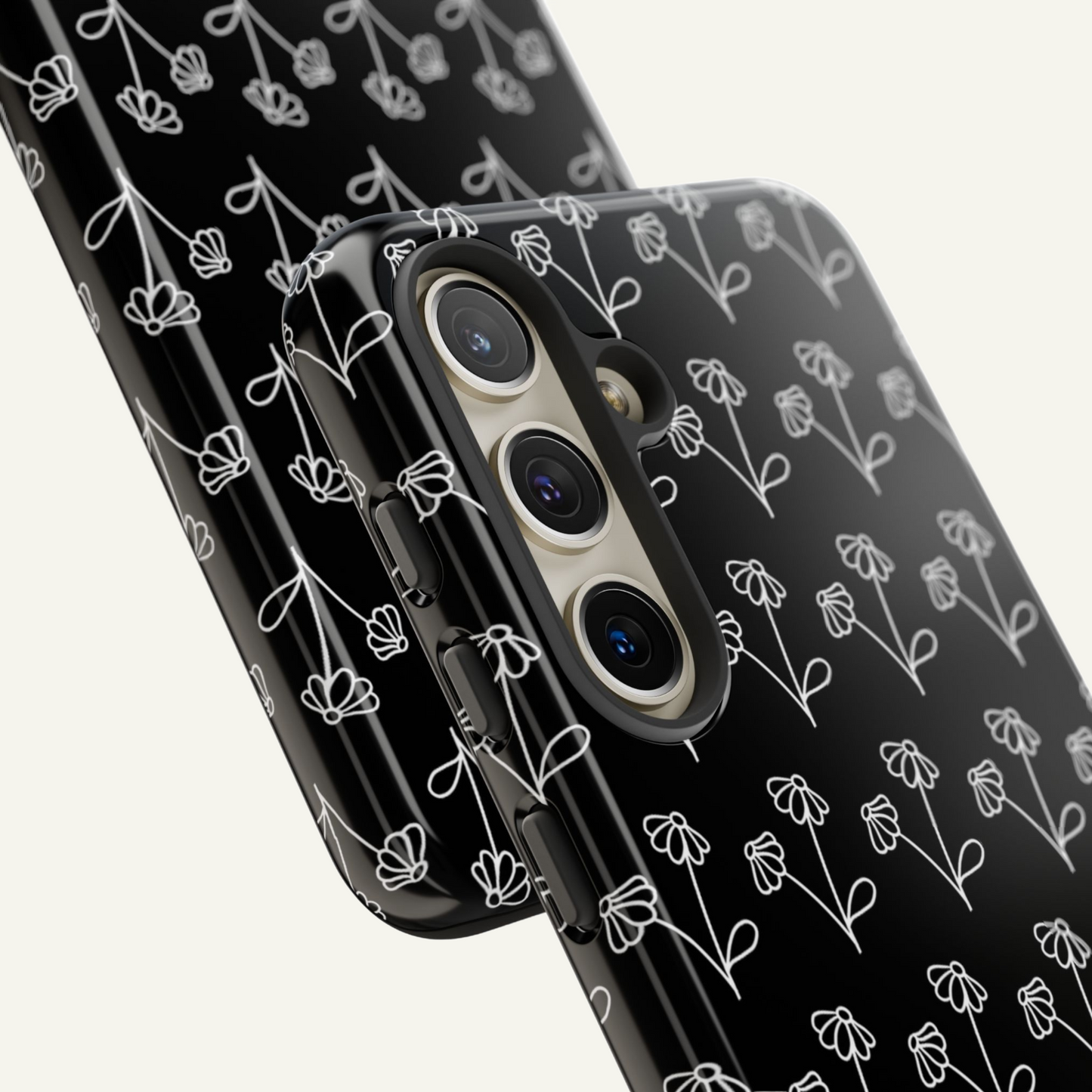 Doodle Flowers Phone Case Black