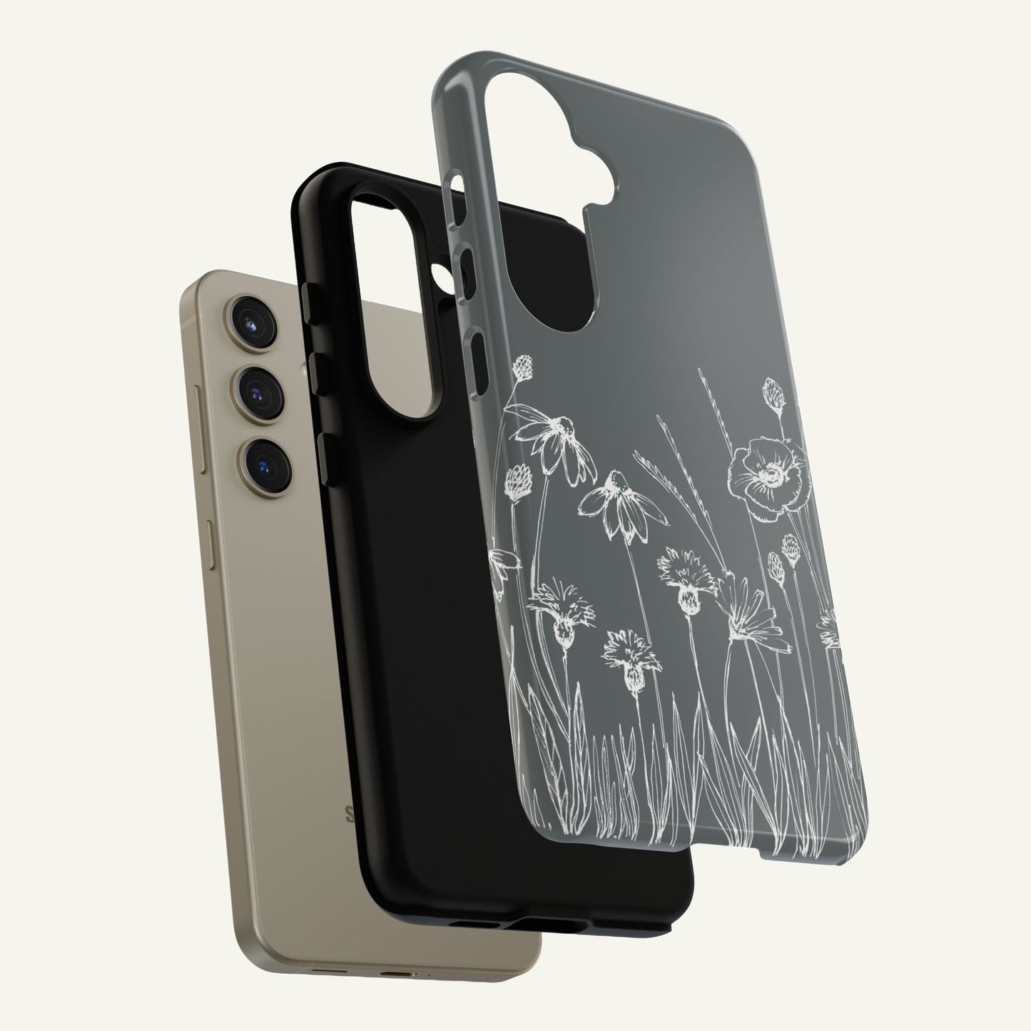 Doodle Flower Phone Case Gray