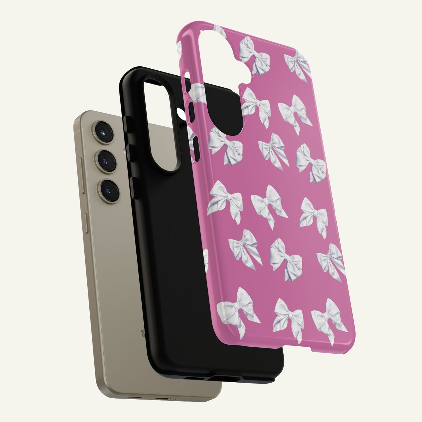 Bow Phone Case White on Pink