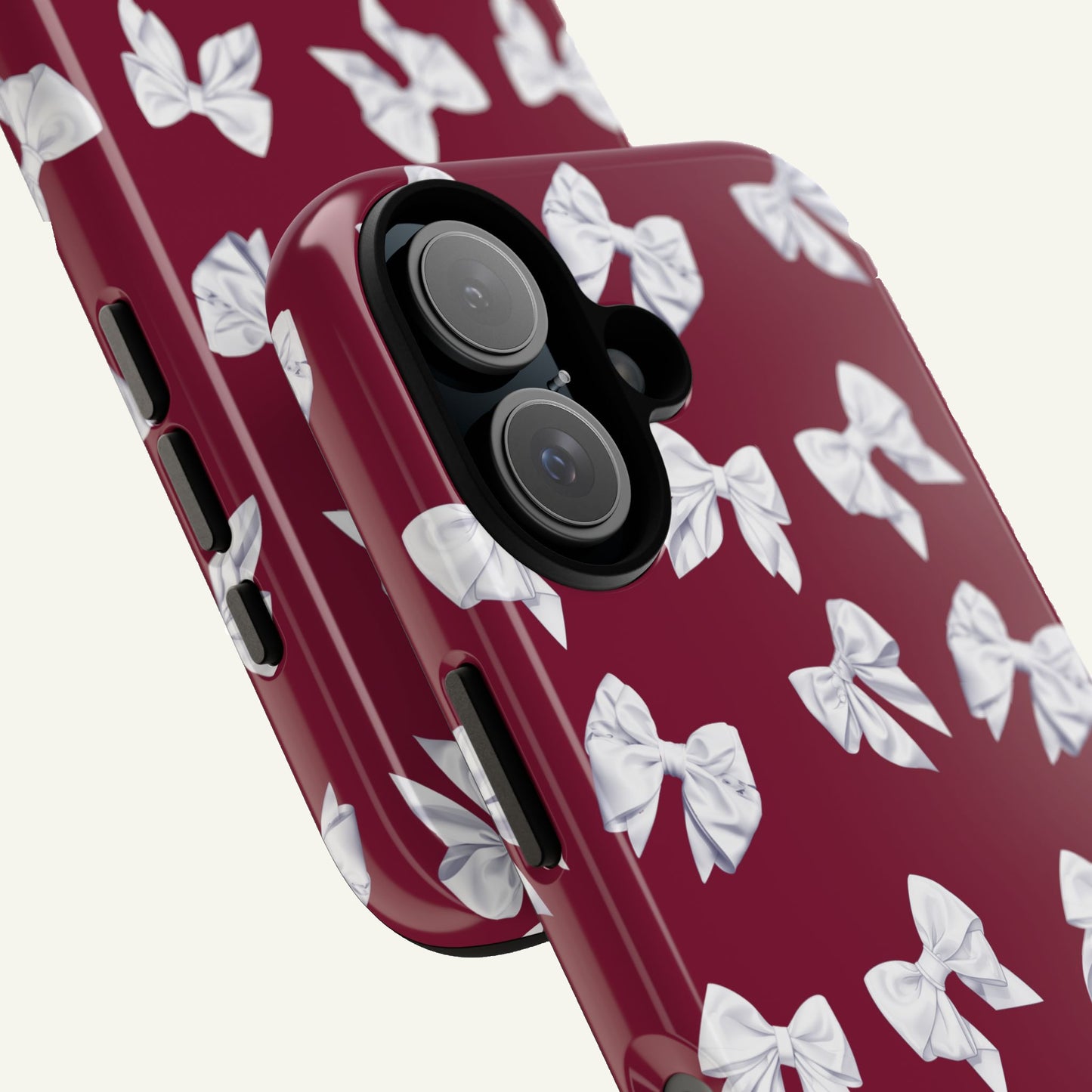 Bow Phone Case White on Burgundy