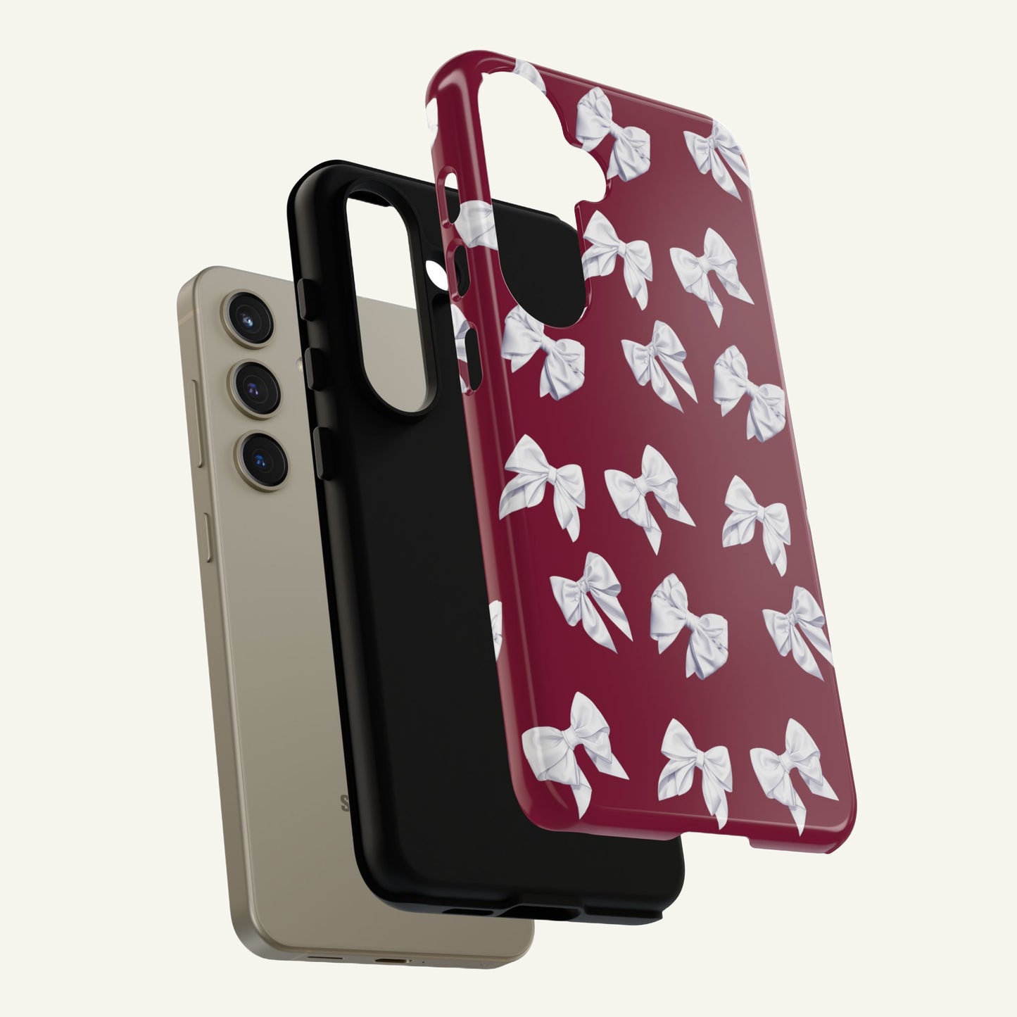 Bow Phone Case White on Burgundy