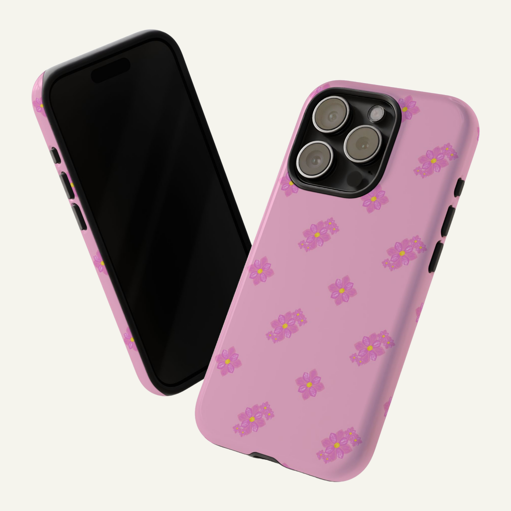 Pink phone case with flower pattern