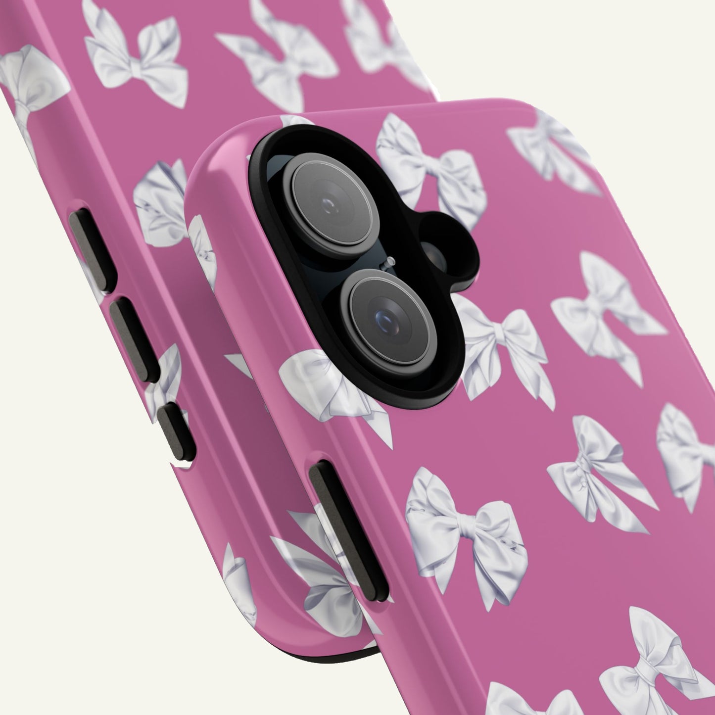 Bow Phone Case White on Pink