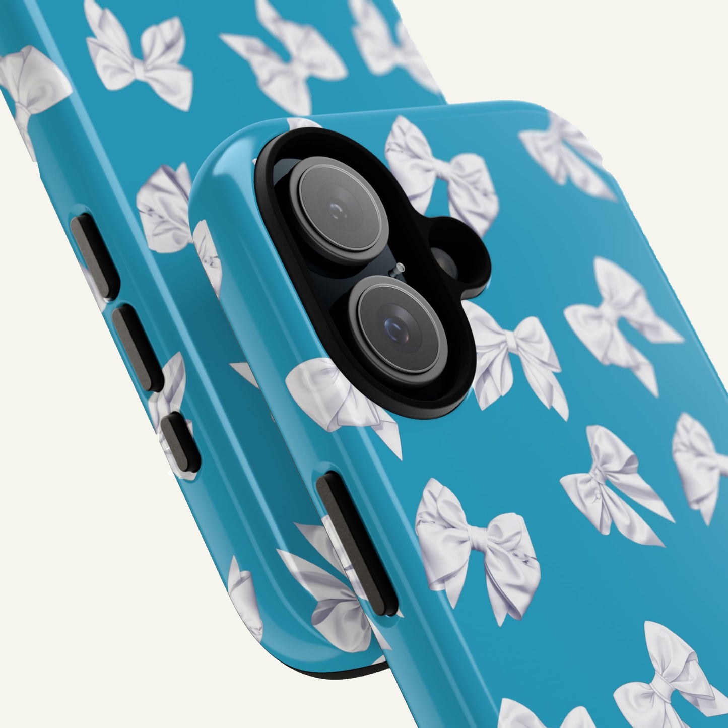 Bow Phone Case White on Turquoise