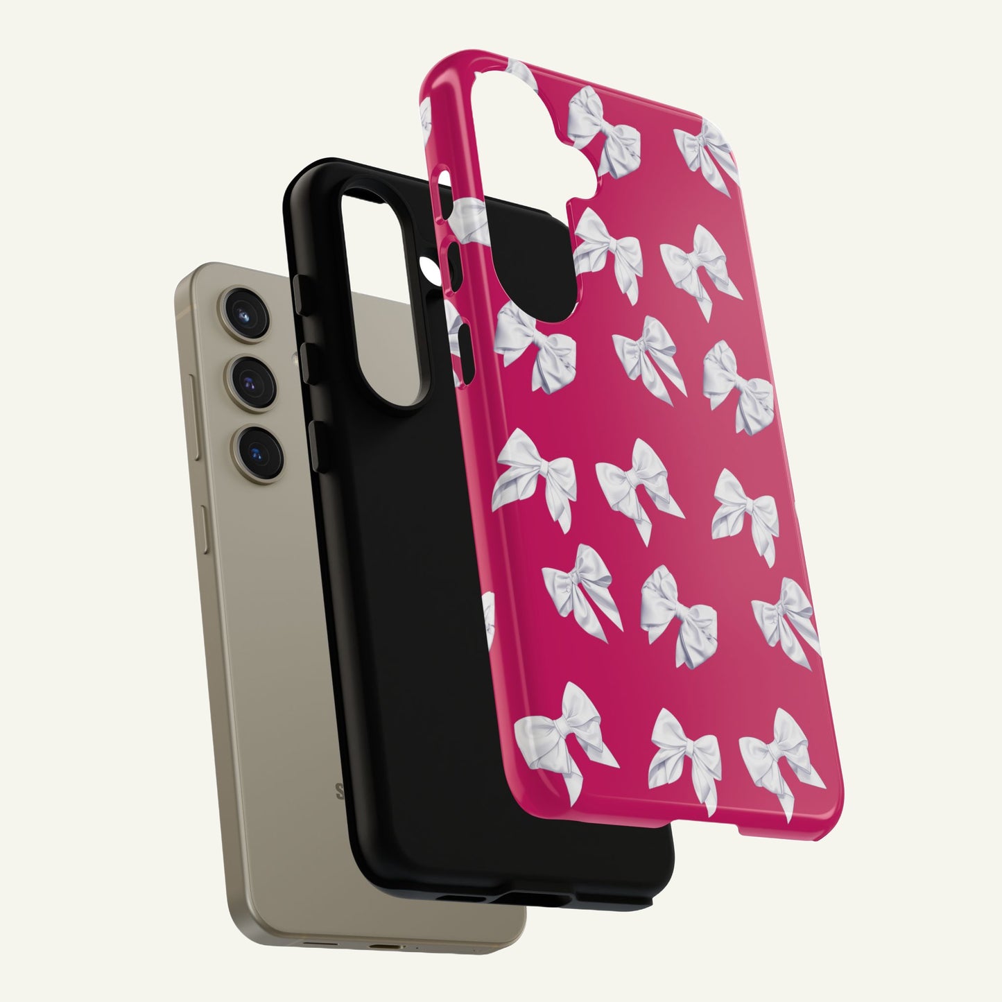 Bow Phone Case White on Hot Pink