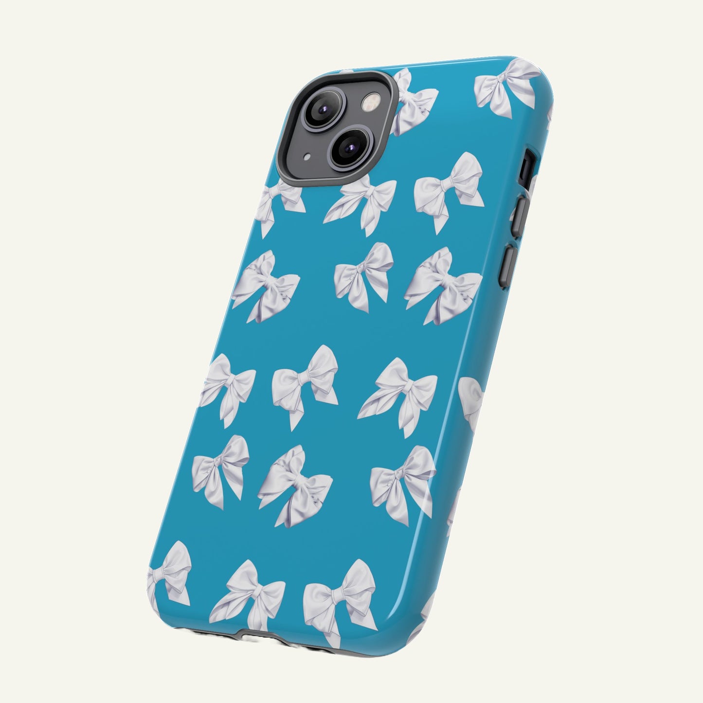 Bow Phone Case White on Turquoise