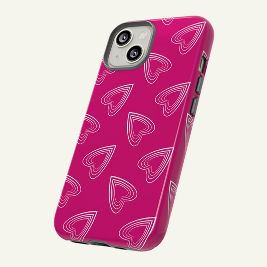 Hot Pink Phone Case with Hearts Iphone 16 - X, Samsung Galaxy S20 -S24, Google Pixel 6 - 8