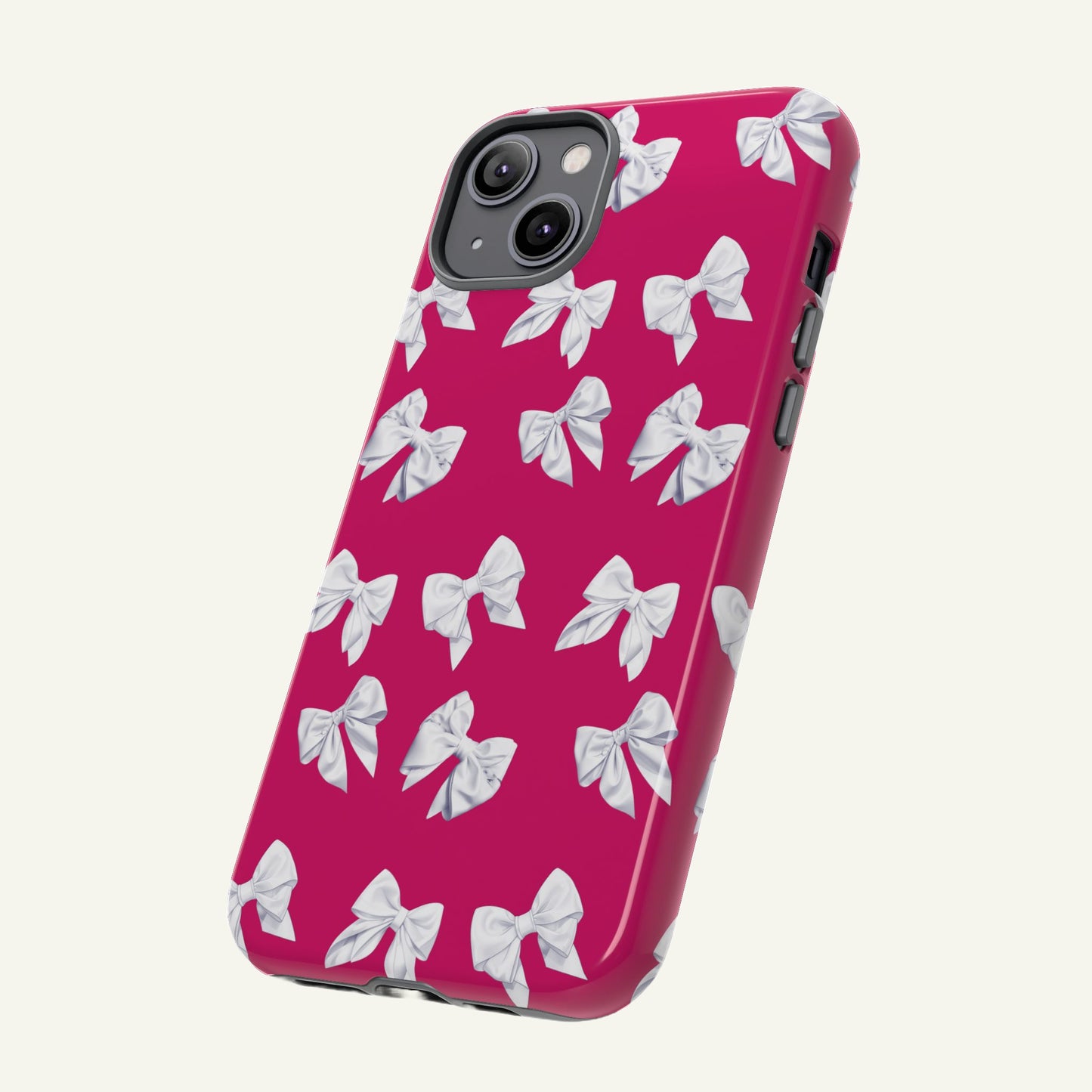 Bow Phone Case White on Hot Pink