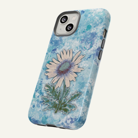 Blue daisy phone case for iphone (16 models available), Samsung and Google.