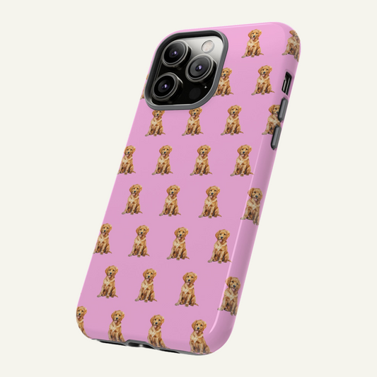 Golden Retriever Pink Phone Case Iphone 16 - X, Samsung Galaxy S20 -S24, Google Pixel 6 - 8