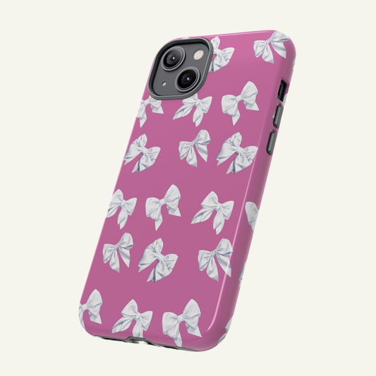 Bow Phone Case White on Pink