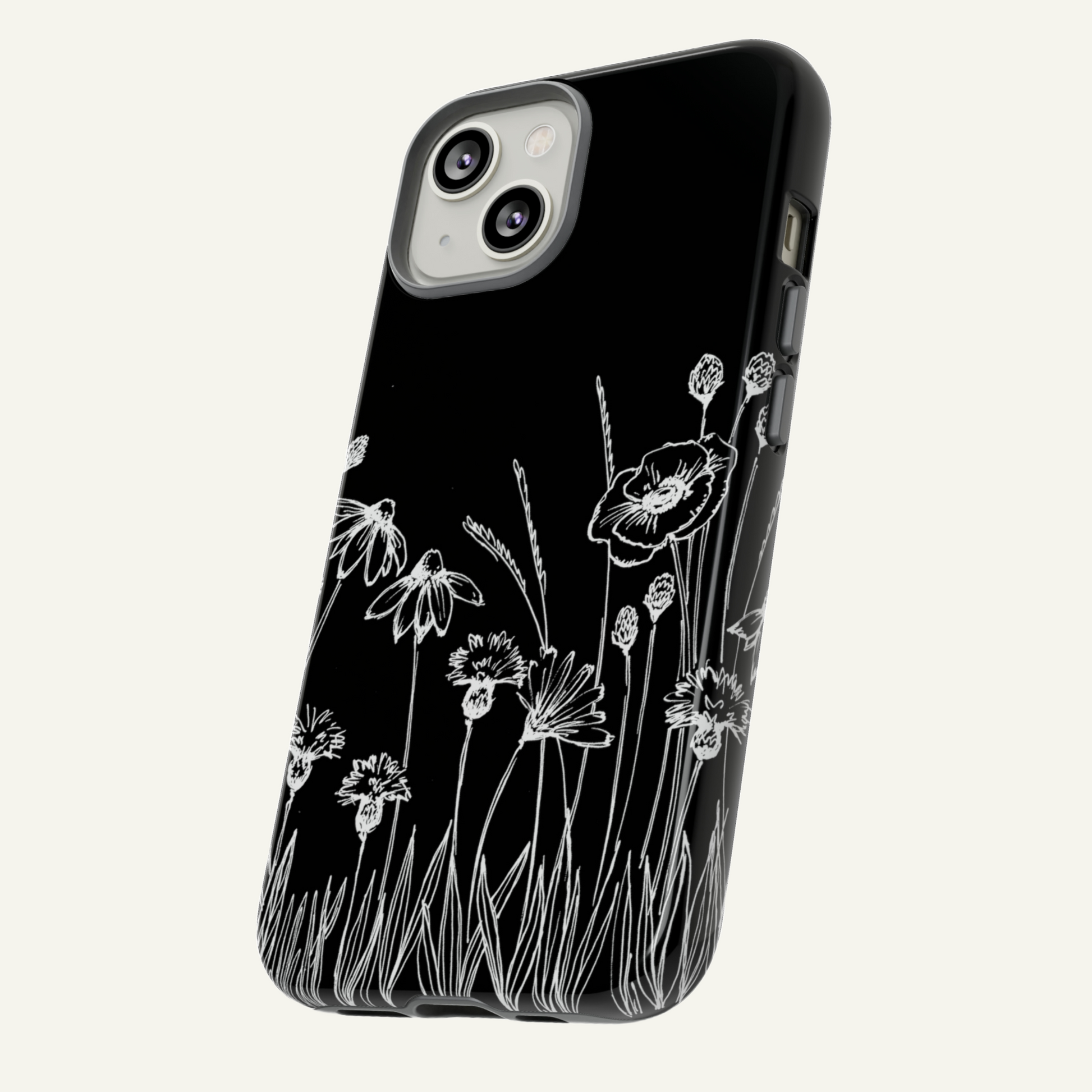 Black Phone Case with Flowers