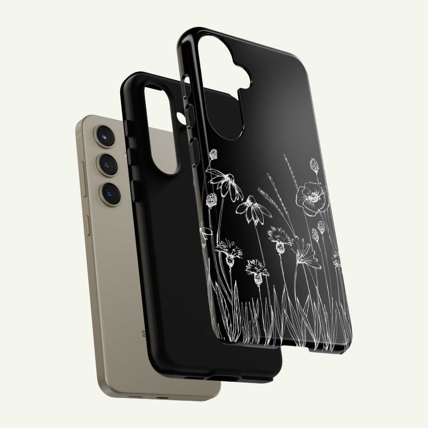 Doodle Flower Phone Case Black