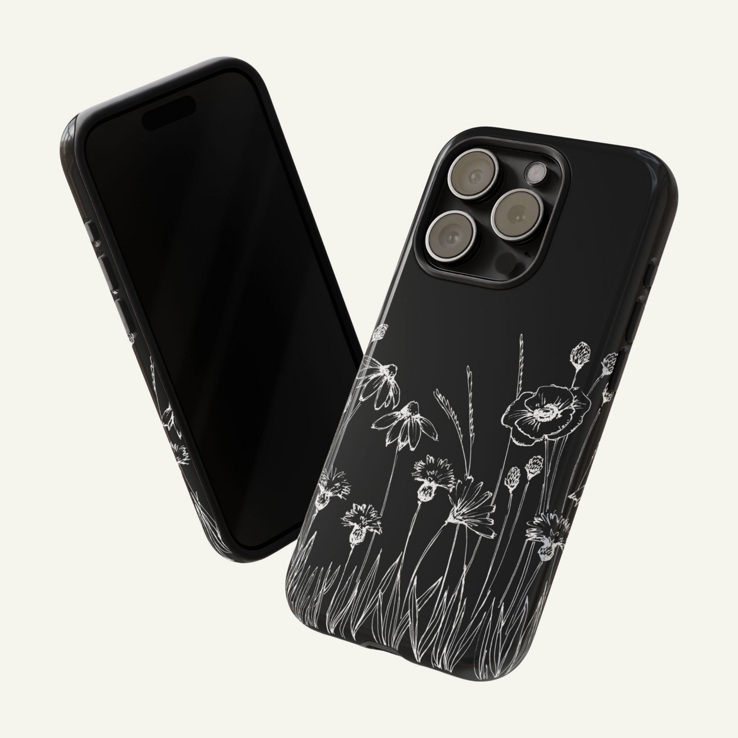 Black Flower Pattern Phone Case Iphone 16 - X, Samsung Galaxy S20 -S24, Google Pixel 6 - 8